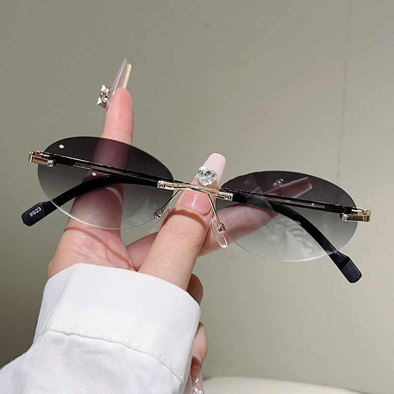 Rimless Oval Sunglasses Women  - Vintage Outdoor Fashion ulasan dan harga