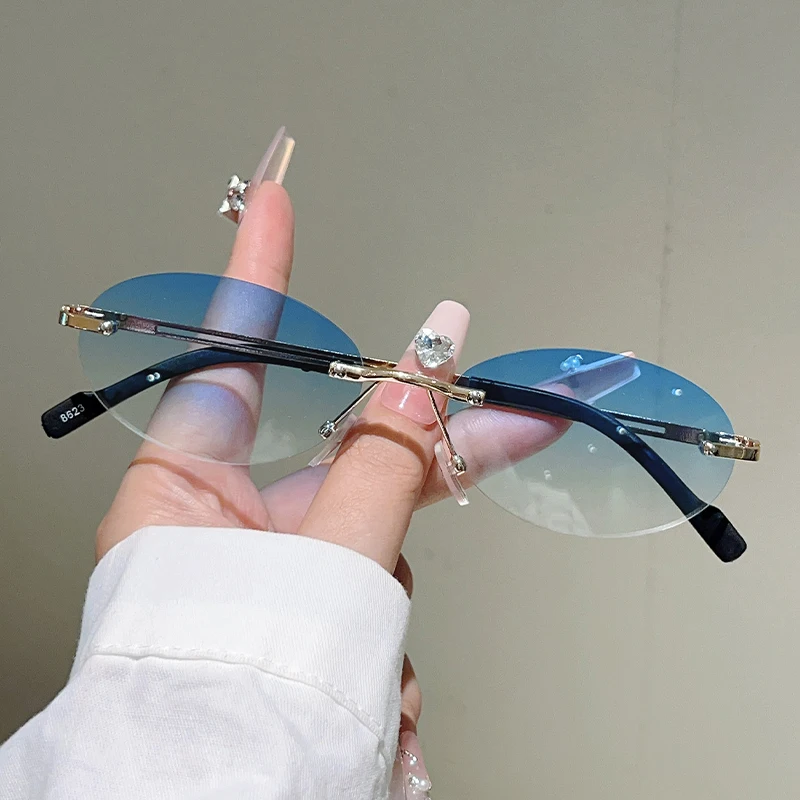 Rimless Oval Sunglasses Women  - Vintage Outdoor Fashion ulasan dan harga
