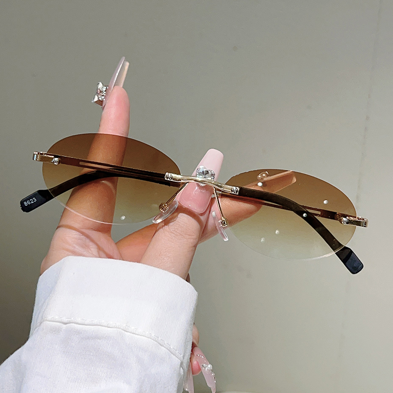 Rimless Oval Sunglasses Women  - Vintage Outdoor Fashion ulasan dan harga