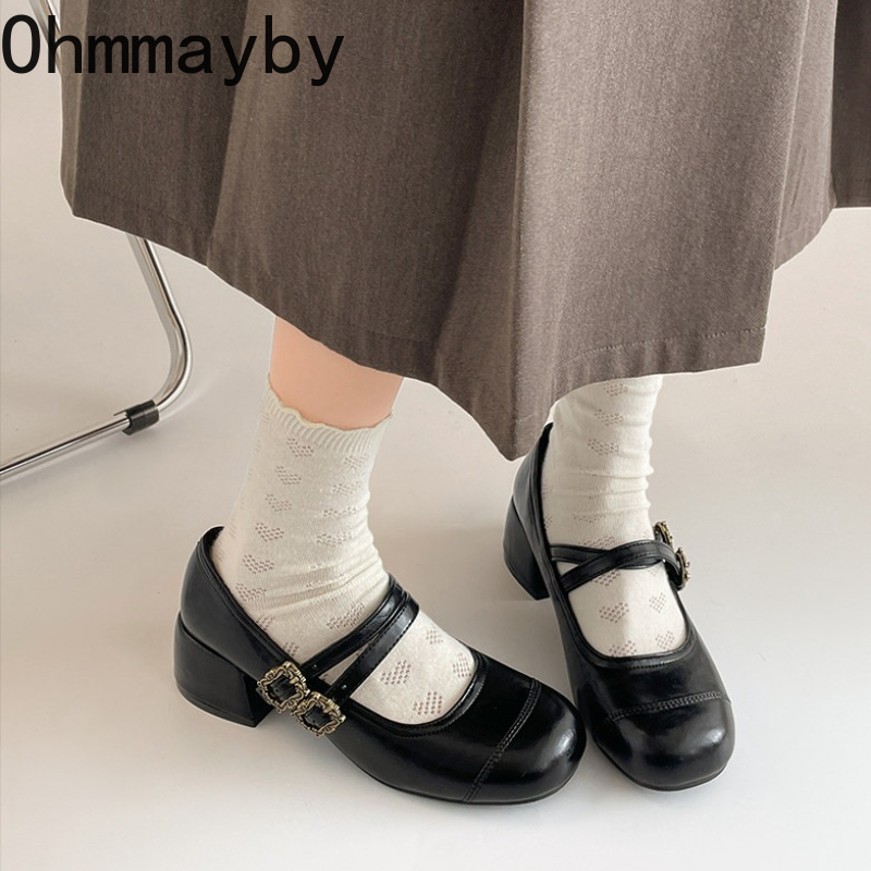 Vintage Thick Heel Women Mary  - Vintage Outdoor Fashion ulasan dan harga