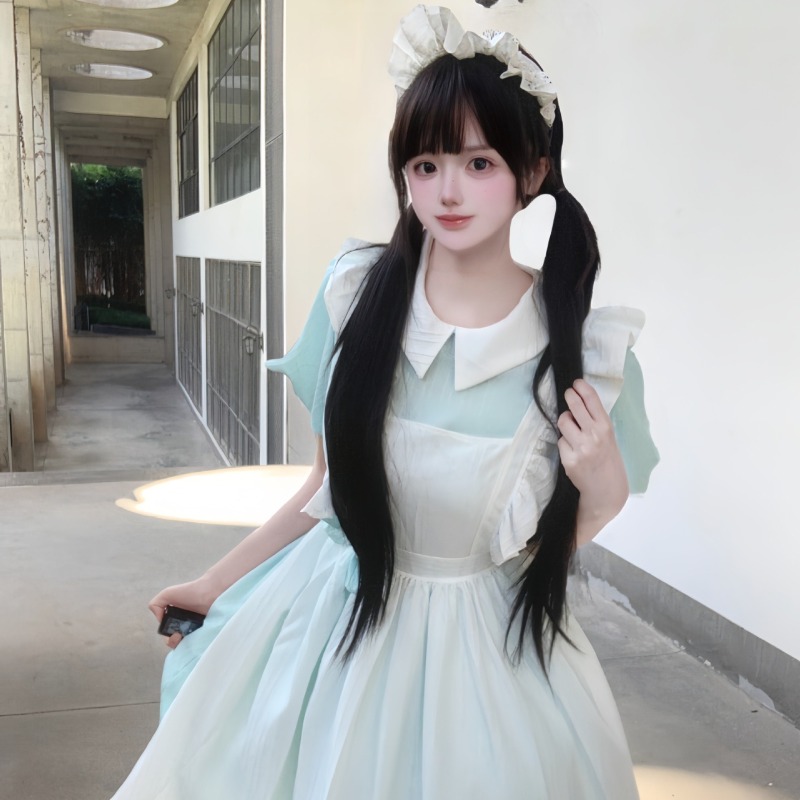 Long Pink White Maid Dress wit - Vintage Fashion Dresses ulasan dan harga