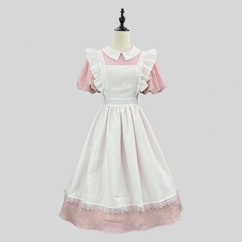 Long Pink White Maid Dress wit - Vintage Fashion Dresses ulasan dan harga