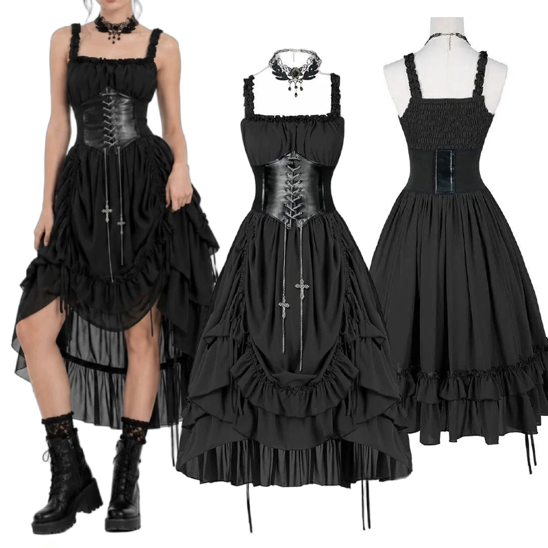 Women Gothic Dress Corset Slip - Vintage Fashion Dresses ulasan dan harga