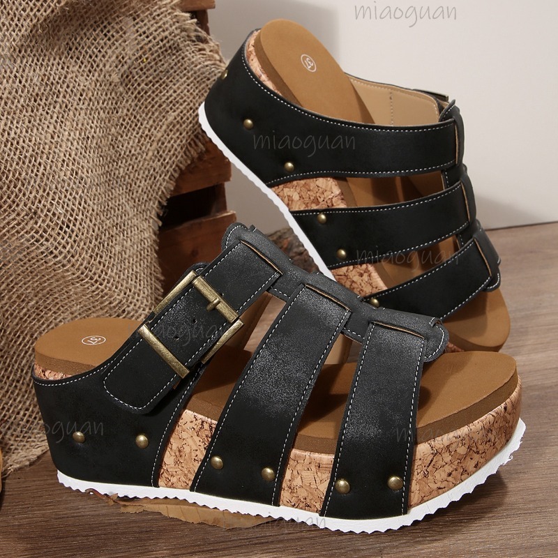 Vintage Buckle Strap Wedge Sli - Vintage Outdoor Fashion ulasan dan harga