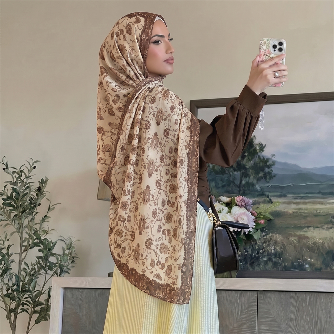 Vintage Floral Print Hijab Sof - Vintage Outdoor Fashion ulasan dan harga